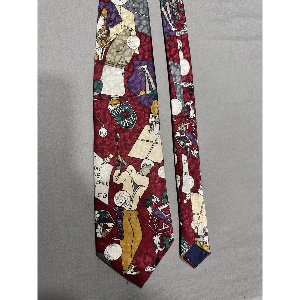 VTG 90s Ambassador Hand Made Maroon Golf Theme Novelty Necktie